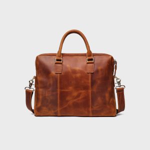 15" Vintage Leather Briefcase Crossbody Bag