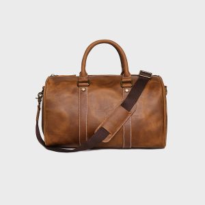Brown Leather Men's Weekender Duffle Bag