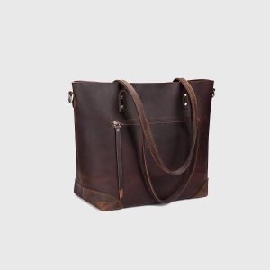 Large Pocket Vintage Leather Shoulder Bag