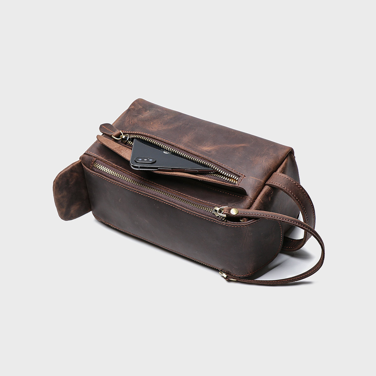 Vintage Crazy Horse Leather Cosmetic Bag - Image 2