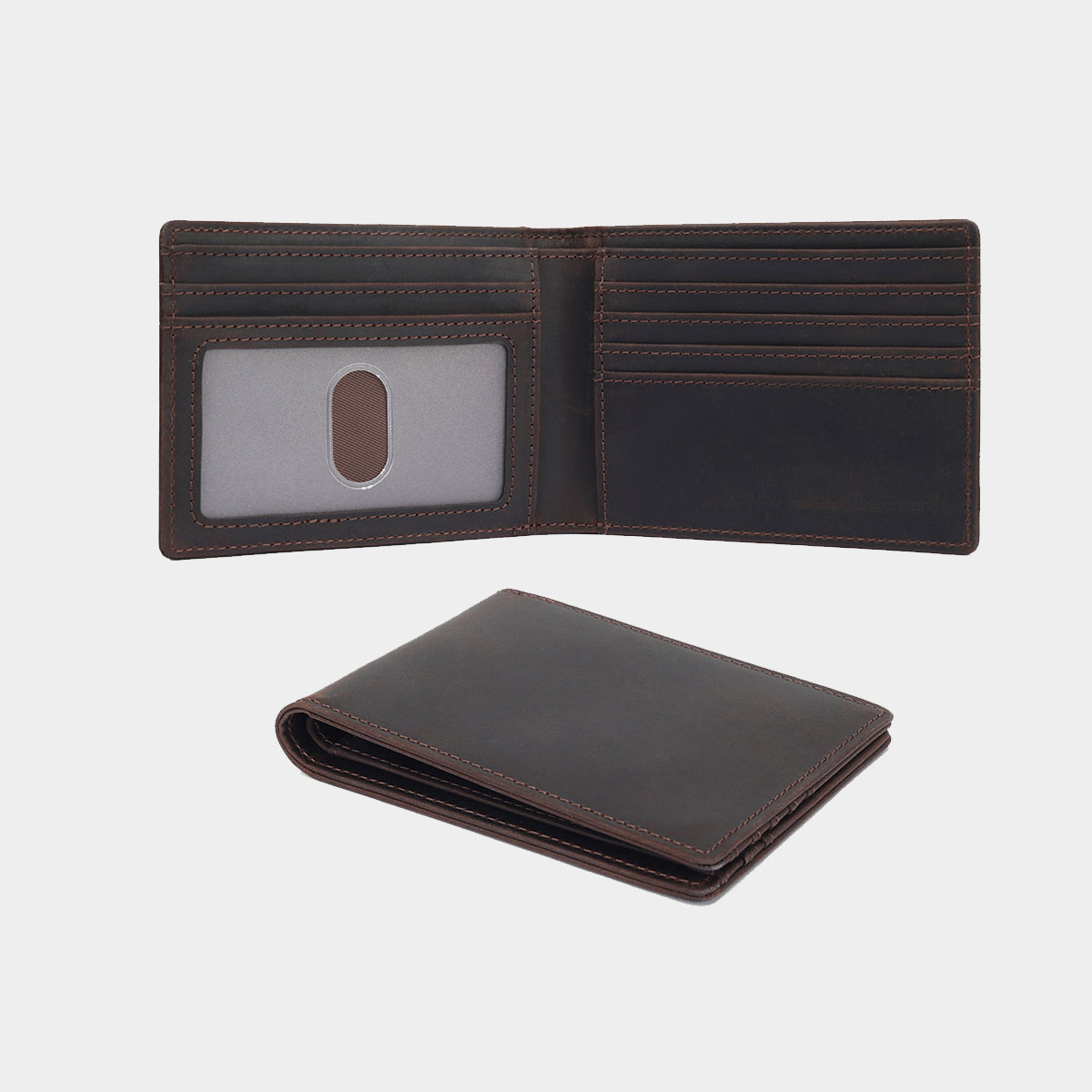 Ultra-Slim Bifold Wallet Leather Strap ID Window - Image 4