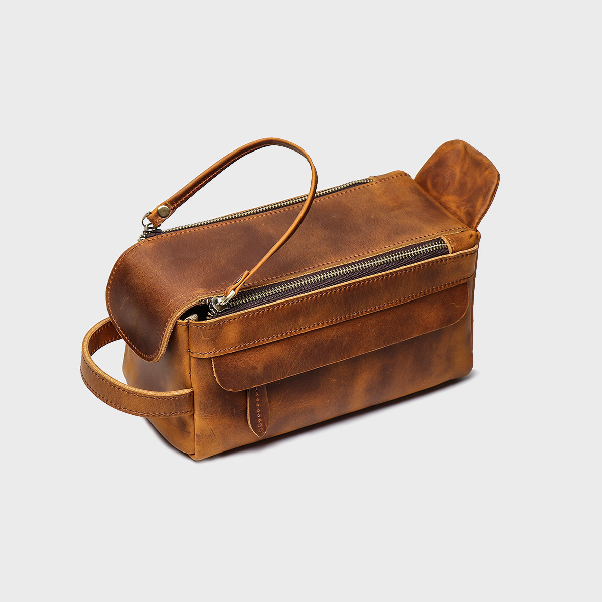 Vintage Crazy Horse Leather Cosmetic Bag - Image 4