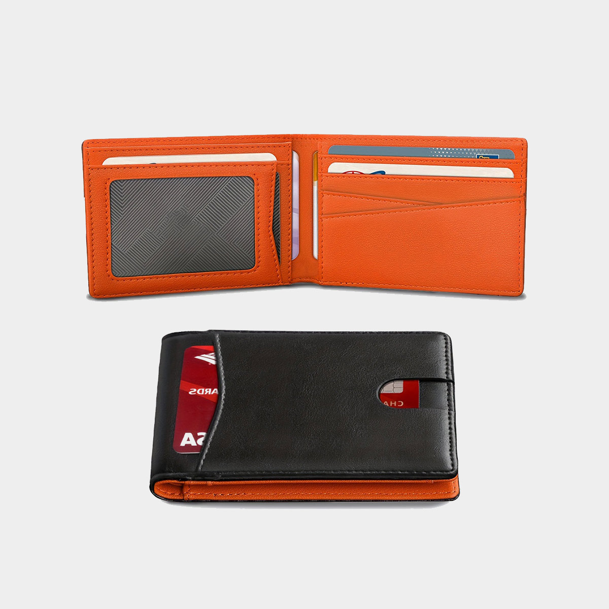 Ultra-Slim Bifold Wallet Leather Strap ID Window - Image 3