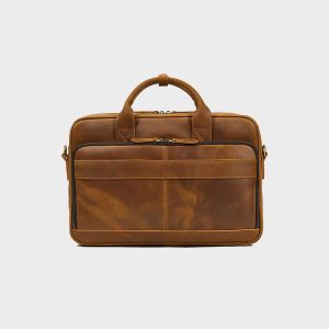 Vintage Full Grain Leather Laptop Genuine Leather Briefcase Mens