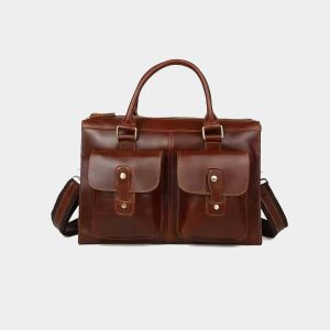 Unisex Cowhide Handbag Laptop Briefcase