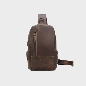Daily Genuine Crazy Horse Leather Sling Chest bag Vintage Style Men Single Shoulder Bag