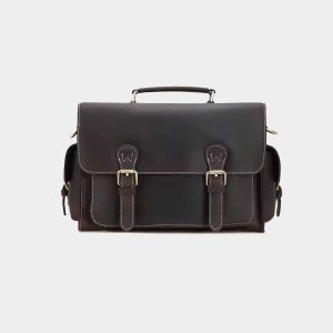 Brown genuine leather digital camera shoulder bag cowhide men