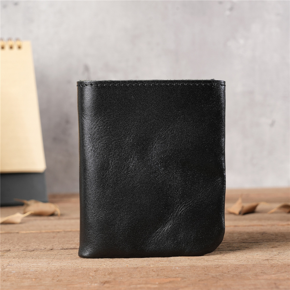 Handmade Crazy Horse Leather Wallet Vintage Vertical Zipper Money Clip - Image 2